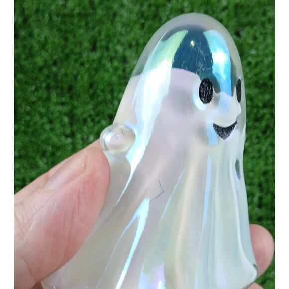 Ghost Halloween Glass Iridescent Decor Shiny White Happy Face Ghoul Small Spirit - Picture 13 of 16
